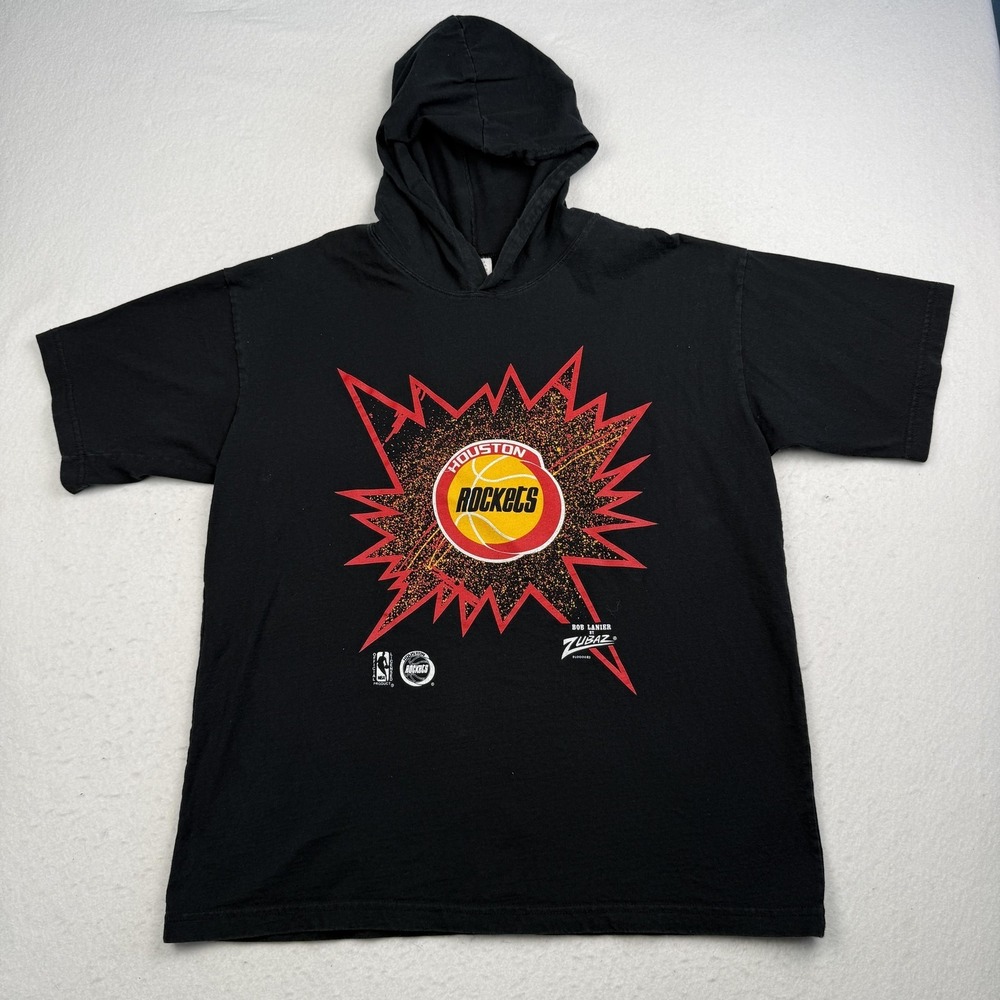 Vintage Houston Rockets Shirt Hoodie Mens Large Black NBA Basketball Zubaz 90s
